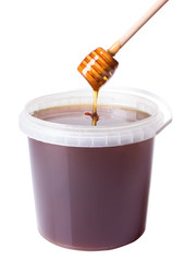 plastic bucket with honey