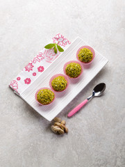chocolate pralines with pistachio