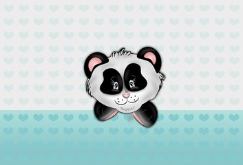 Panda with light blue hearts background