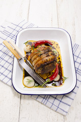 pork belly roll with minced meat and rice filling
