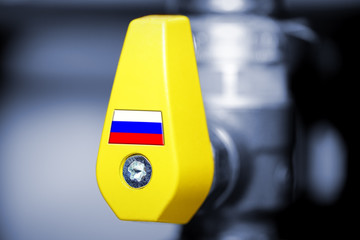 Gashahn mit Russlandfahne, russische Erdgaslieferungen