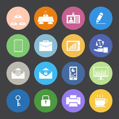 Flat Color style Business and office icons vector set.