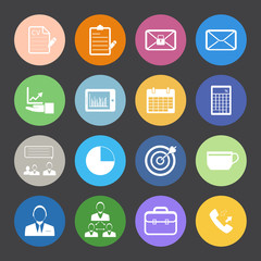 Flat Color style Business and office icons vector set.