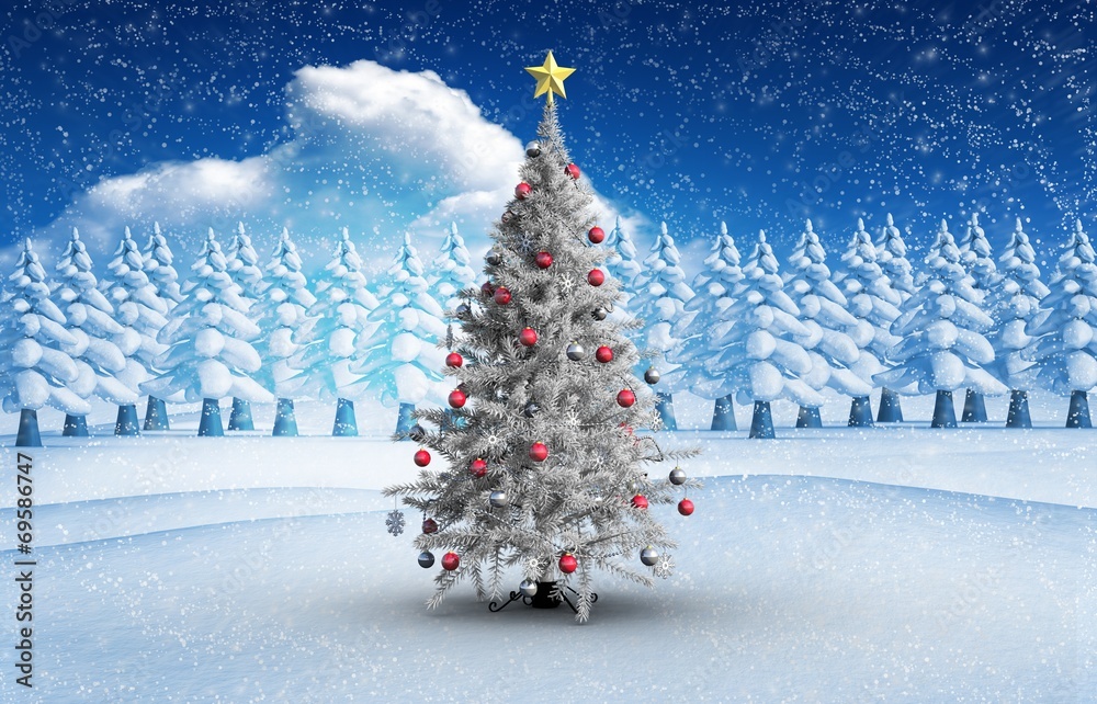 Poster composite image of christmas tree with baubles and star