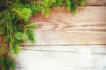 Christmas background on a wooden rustic old table