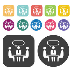 Business talk icons set. Round and rectangle colourful 12 button