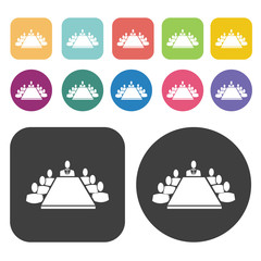 Conference room meeting icons set. Round and rectangle colourful