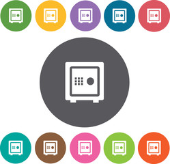 Vault icons set. Round colourful 12 buttons. Vector illustration