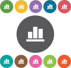 Bar graph icons set. Round colourful 12 buttons. Vector illustra
