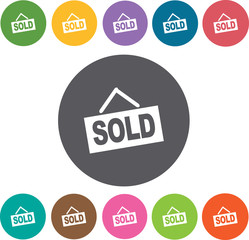 Sold sign icons set. Round colourful 12 buttons. Vector illustra