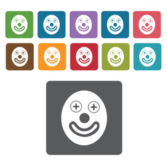 Clown face icons set. Rectangle colourful 12 buttons. Vector ill
