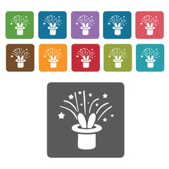 Magicians hat icons set. Rectangle colourful 12 buttons. Vector