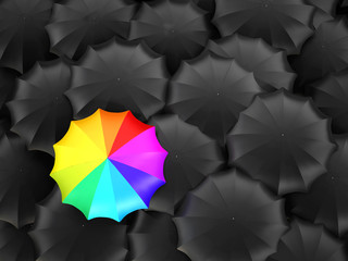Multi-colored umbrella stands out