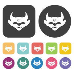 Horror mask icons set. Round and rectangle colourful 12 buttons.