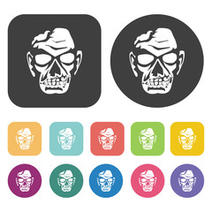 Scary faces set. Round and rectangle colourful 12 buttons. Vecto