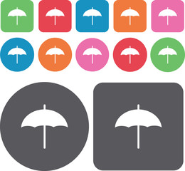 Umbrella icons set. Round and rectangle colourful 12 buttons. Ve