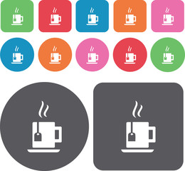 Cup of tea icons set. Round and rectangle colourful 12 buttons.