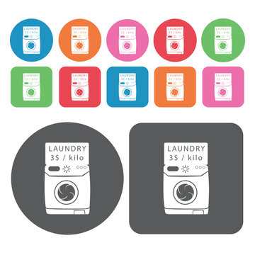 Detergent soap icons set. Round colourful 12 buttons. Vector ill