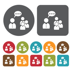 Meeting people icons set. Round and rectangle colourful 12 butto