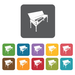 Piano icons set. Rectangle colourful 12 buttons. Vector illustra