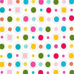 Colorful flowers and dots cute vector pattern