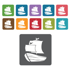 Pirate ship icons set. Rectangle colourful 12 buttons. Vector il
