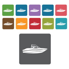 Speedboat icons set. Rectangle colourful 12 buttons. Vector illu