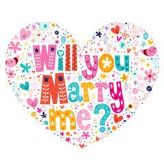 Will you Marry me heart shaped typography lettering design