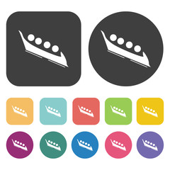 Ski logo icons set. Round and rectangle colourful 12 buttons. Ve