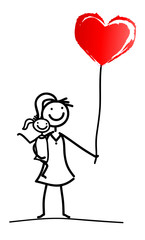 Frau mit Kind und Herzluftballon, Ein Herz und eine Seele, liebevolle Zuwendung in der Erziehung und beim Aufwachsen eines Kindes, Verantwortung in der Erziehung