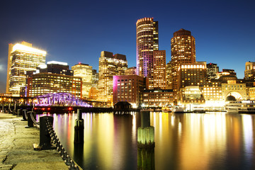 Fototapeta na wymiar Boston Skyline with Financial District and Boston Harbor