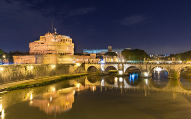 Fototapeta na wymiar Night view of Castle Sant Angelo in Roma. Italy