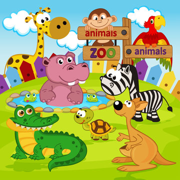 zoo animals  -  vector illustration, eps