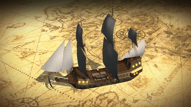 Vintage  Map Of The World with old sailing ship