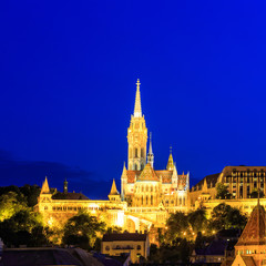 Fototapeta na wymiar Night View with Matthias Church in Budapest, Hungary