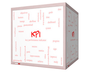 KPI Word Cloud Concept on a 3D cube Whiteboard