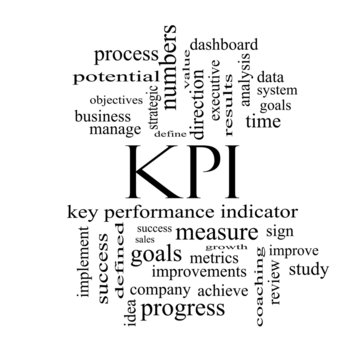 KPI Word Cloud Concept in black and white