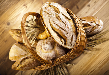 Baked bread in basket 