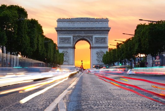 Champs-Élysées and the Arc de Triomphe at sunset, Paris, France