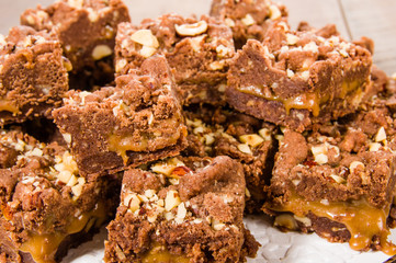 Chocolate caramel brownies with nuts
