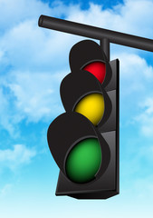 traffic light with a beautiful blue sky in background