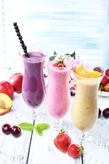 Delicious smoothie on table, close-up