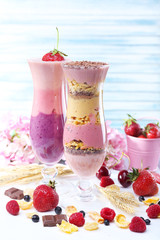 Delicious smoothie on table, close-up