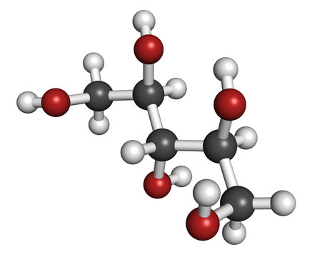 Xylitol artificial sweetener molecule. Used as sugar substitute.