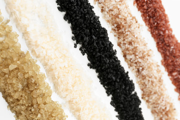 Variety of different sea salt, close up