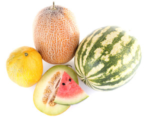 Melons and watermelon isolated on white