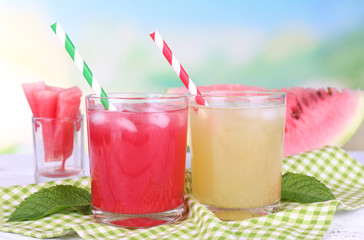 Watermelon cocktail and melon smoothie