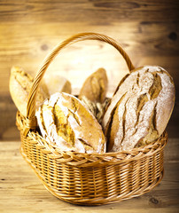 Composition with bread and basket
