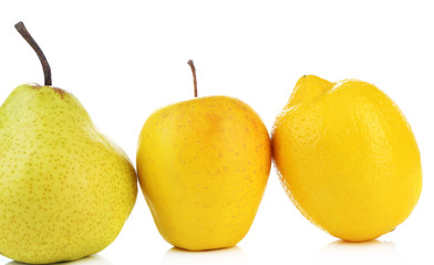 Assortment of juicy fruits isolated on white