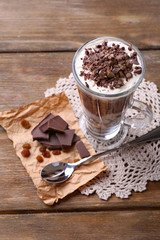 Yogurt, with chocolate cream, chopped chocolate and muesli